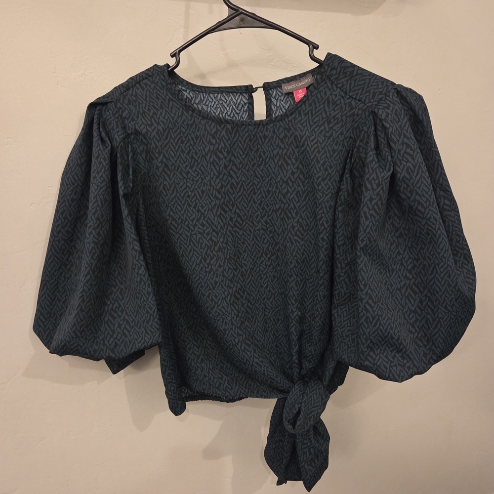 Vince Camuto Dark Teal Puff Sleeve Blouse Side Tie Blouse